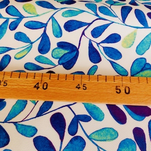 Leaves Fabric, Botanical Upholstery Fabric By Yard, Boho Watercolor Flowers Print Fabric, Blue and White Fabric for Curtain Chair Pillow