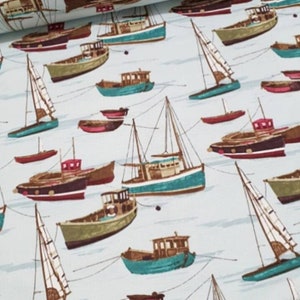 Marine Polsterstoff, Ozean Segelboote Küstenstoff für Vorhang Kissen Tischdecke, Aquarell maritimer Stoff