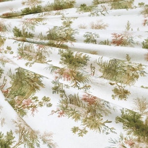 Toile de Jouy Upholstery Fabric by The Yard, French Country Fabric for Curtain Chair Pillow, Farmhouse Fabric