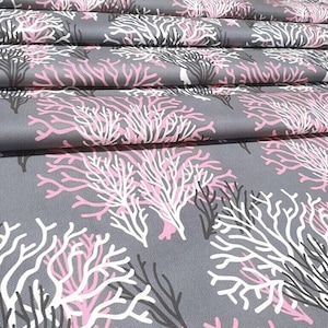 Roze en witte koraalriffen bekledingsstof op maat gesneden, marine nautische onderwater oceaan kust zomerstof
