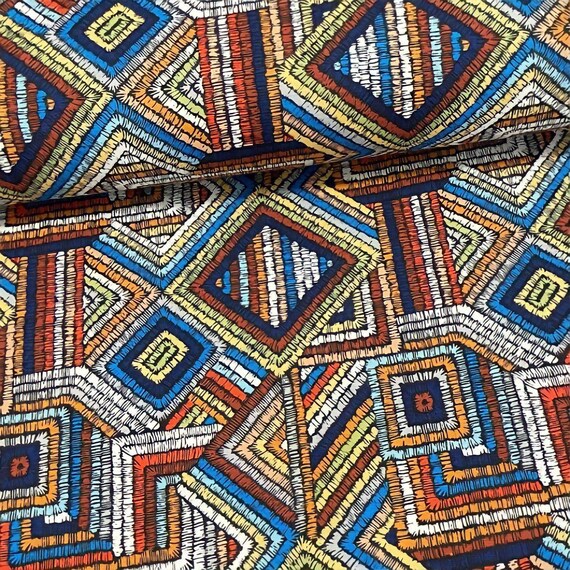 3 Colors Geometric Print Upholstery Fabric by the Yard, Colorful Boho Fabric  for Chair Curtain Tablecloth, Ethnic Pattern Fabric 