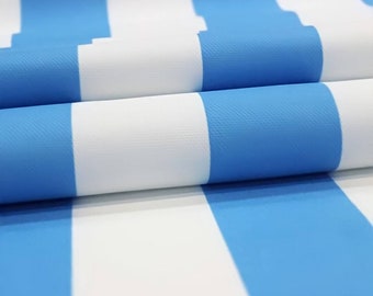 Blue and White Wide Striped Upholstery Fabric, 1.96" Stripes,  by The Yard