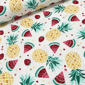 Fruit Watermelon Strawberry Pineapple Fabric, Upholstery Fabric by Yard, Kitchen Fabric, Cotton Canvas Fabric for Tablecloth Pillow Curtain