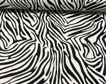 Zebra Print Upholstery Fabric, Black and White Cotton Canvas, Water Repellent