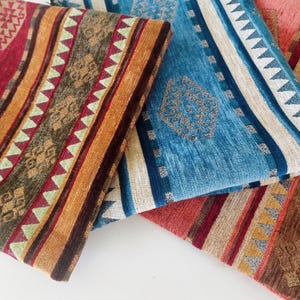 Southwestern Geometric Chenille Velvet Heavy Upholstery Fabric by The Yard for Chair Sofa Pillow Bench Cushion Ottoman