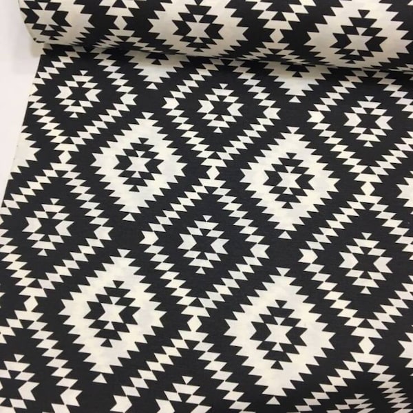 Black White Aztec Fabric, Geometric Boho Fabric By Yard, Monochrome Drapery Upholstery Fabric, Tribal Fabric for Furniture Curtain Pillow