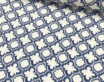 Stof met geometrische tegelsprint: katoencanvas, waterafstotend