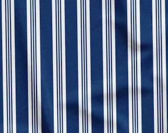 Navy Blue Striped Upholstery Fabric, Marine Microfiber, By The Yard