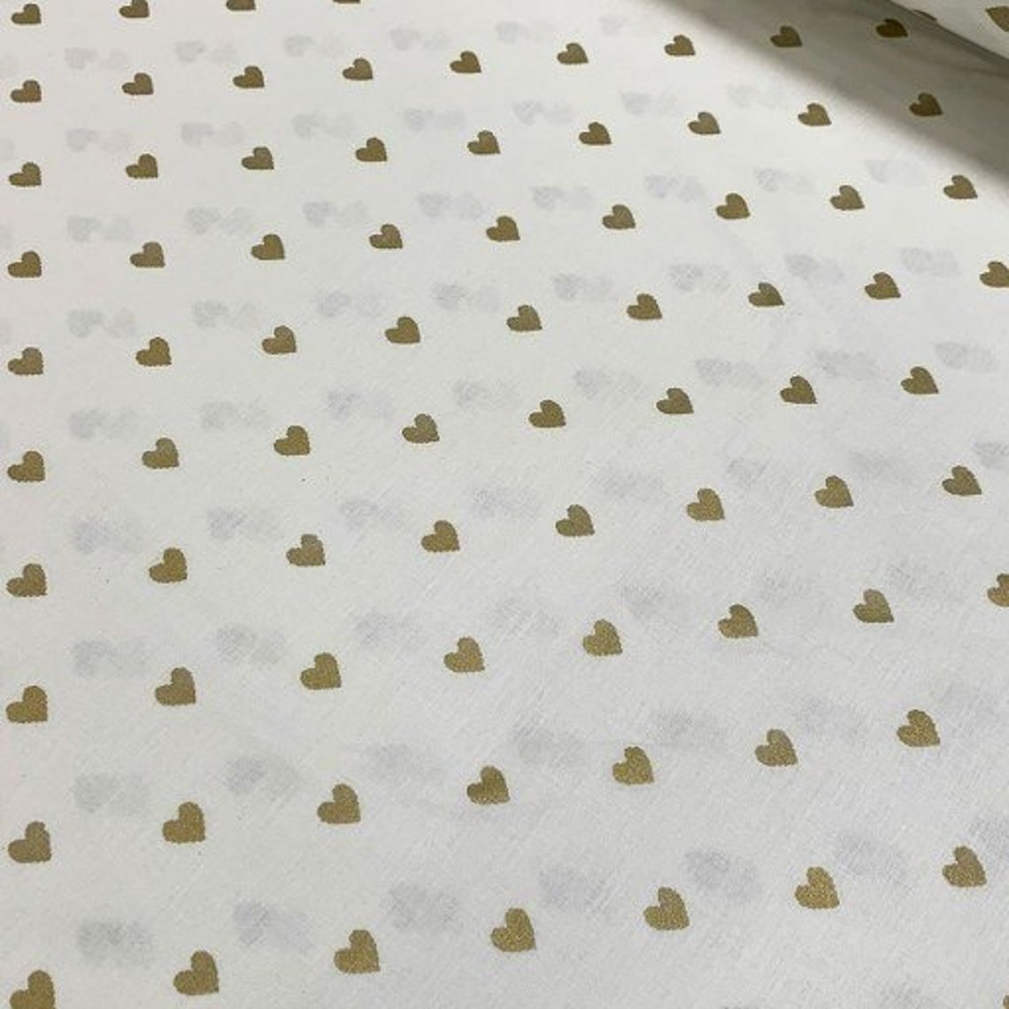 Gold Gilded Hearts White Cotton Fabric 94'' Extra Etsy