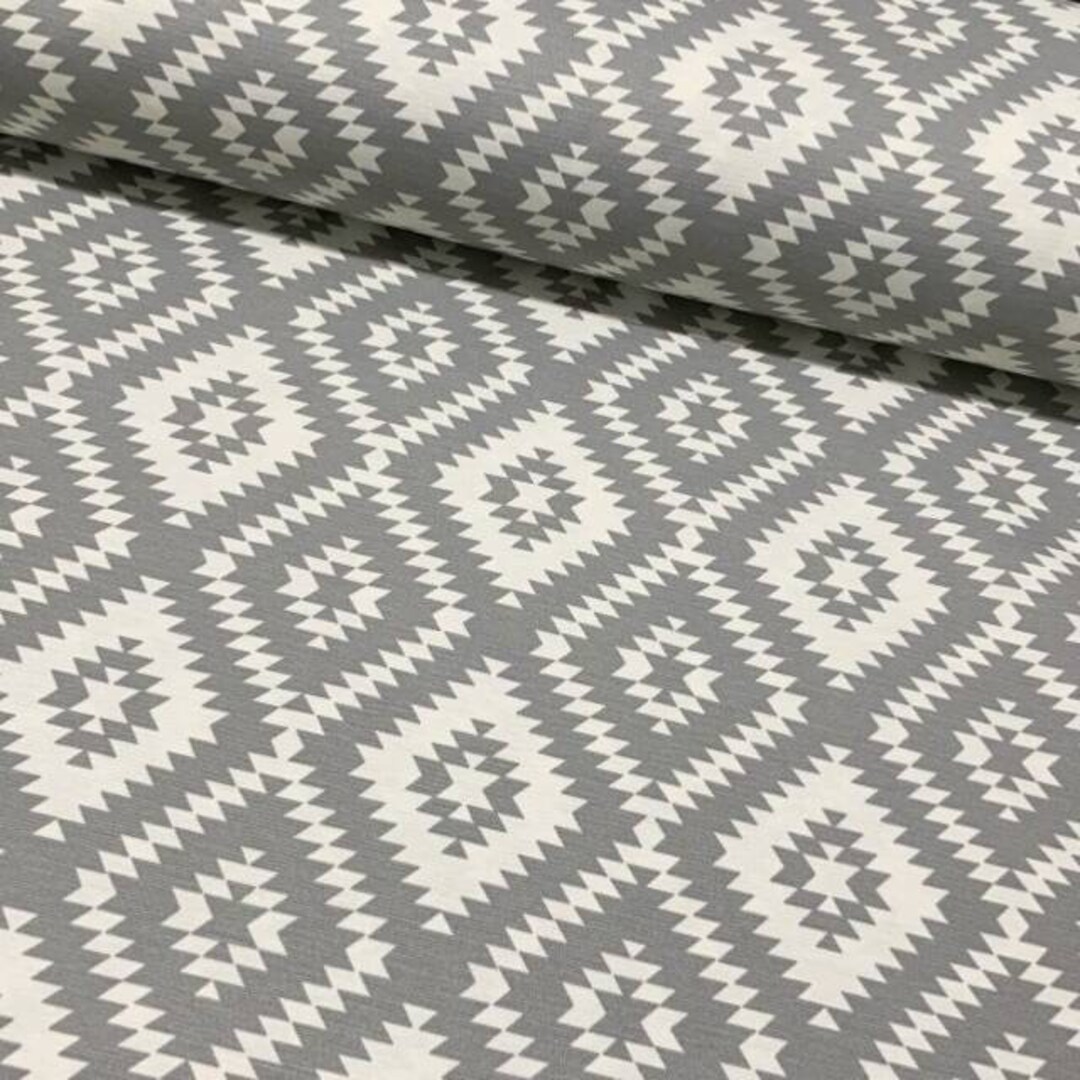 Gray Aztec Upholstery Fabric, Boho Fabric by the Yard, Ikat Pattern