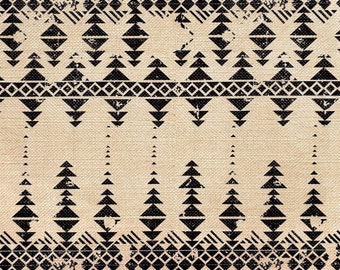 Aztec Tribal Upholstery Fabric, Southwest Boho Burlap Look, By The Yard