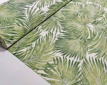 Tropical Palm Leaf Fabric - Green Botanical Print Cotton Canvas Material