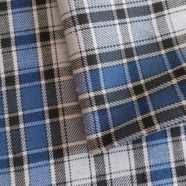 Blue Gray Tartan Check Plaid Fabric for Dressmaking Skirt Waistcoat Tablecloth Napkin Pillow, Cotton Blend Gabardine Fabric