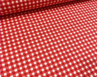 Red White Gingham Check Fabric, Cotton Canvas Upholstery, 70" Wide