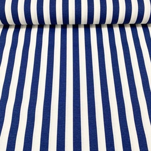 Navy and White Marine Stripes Fabric, Upholstery Fabric by The Yard, Cotton Canvas Home Textile, Water Repellent Outdoor Fabric