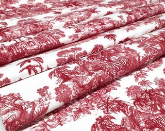 Burgundy Toile de Jouy Fabric, French Country Style, Home Decor By The Yard