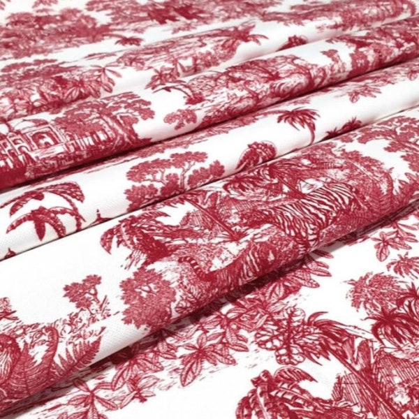 Burgundy Retro Fabric, Toile de Jouy Print Fabric By Yard, French Fabric for Home Decor, Country Style Fabric for Pillow Slipcover Curtain