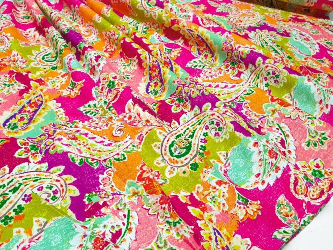 Colorful Paisley Fabric by the Yard, Boho Upholstery Fabric for Chair