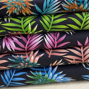 Tropical Leaf Fabric By The Yard, Botanical Upholstery Fabric for Chair Curtain, Cotton Canvas Boho Fabric for Indoors Outdoors