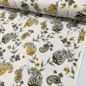 Paisley Upholstery Fabric, Floral Canvas Fabric By Yard, Water Repellent Modern Fabric for Curtain Chair Couch DIY, Botanical Boho Fabric