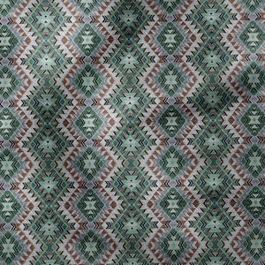 Green Brown Kilim Pattern Boho Fabric, Aztec Upholstery Fabric by Yard, Navajo Fabric, Geometric Print Tribal Fabric
