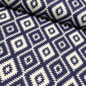 Navy Blue Ikat Fabric By The Yard, Upholstery Fabric, Tribal Southwestern Boho Fabric for Curtain Pillow Chair
