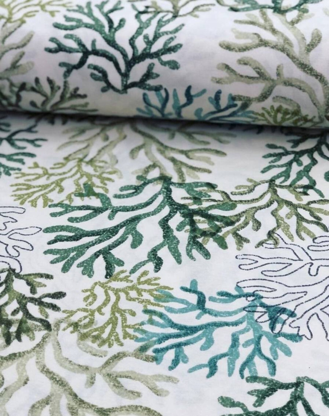 Green Coral Reef Upholstery Fabric, Outdoor Indoor Fabric for Home