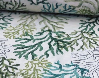 Tela de lona de algodón con diseño de arrecife de coral verde, decoración náutica