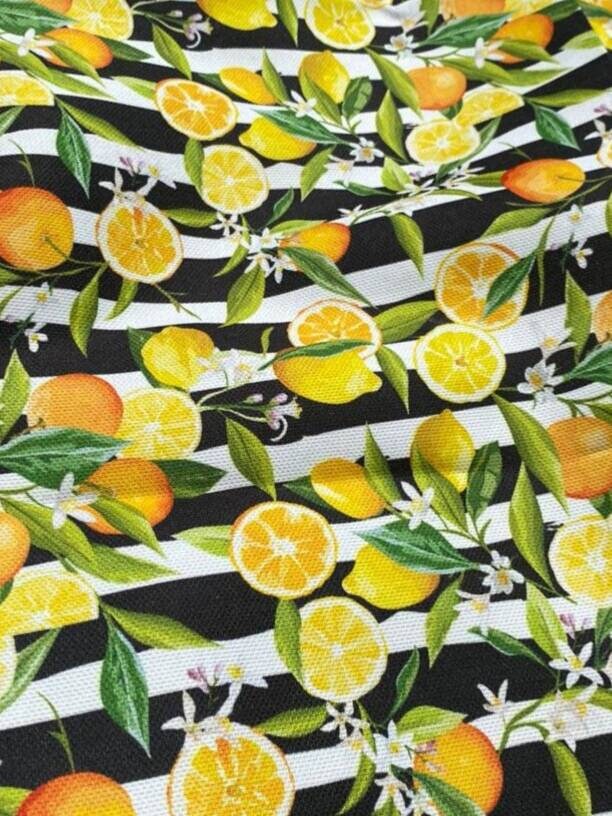 Lemons Fabric Kitchen Fabric with Lemons and Oranges on Black Etsy