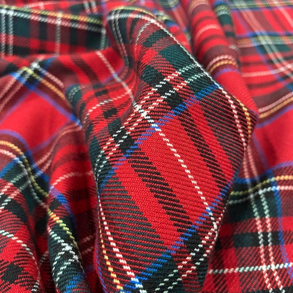 Red Plaid Fabric by Yard, Christmas Fabric, Scottish Tartan Fabric for Pillow Tablecloth Skirt Vest Dress,  Royal Stewart Gabardine Fabric