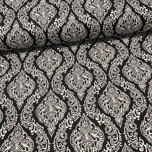 Black Damask Fabric By The Yard, Tapestry Print Upholstery Fabric, Baroque Home Decor Fabric