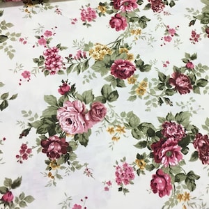 Farmhouse Floral Fabric by The Yard, Roses Cottage Upholstery Fabric for Curtain Chair Sofa, Retro Shabby Chic Fabric