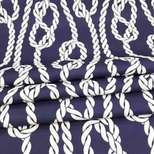 Sailors Knot Fabric,  Upholstery Fabric by The Yard, Large Scale Navy and White Marine Fabric, Nautical Rope Fabric for Curtain Pillow