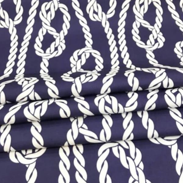 Sailors Knot Fabric,  Upholstery Fabric by The Yard, Large Scale Navy and White Marine Fabric, Nautical Rope Fabric for Curtain Pillow