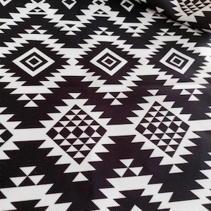 Black and White Boho Tribal Fabric, Aztec Upholstery Fabric, Home Decor Drapery Material
