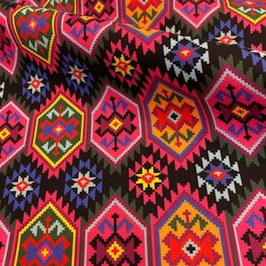 Colorful Kilim Pattern Print Upholstery Fabric by Yard, Navajo Southwestern Aztec Fabric for Home Decor Chair Ottoman Cushion, Boho Fabric