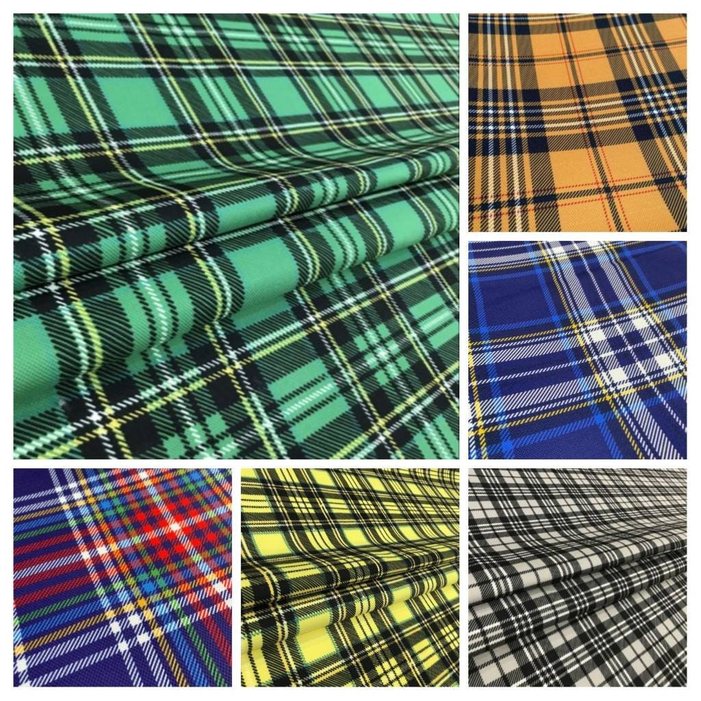 Tartan Plaid Upholstery Fabrics Navy Blue Green Black Gray Etsy