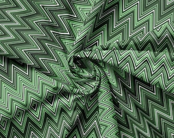 Green Chevron Upholstery Fabric by The Yard, Zigzag Geometric Print Home Decor Material