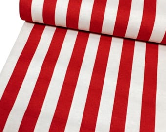 Red and White Striped Cotton Canvas Fabric, Water Repellent Outdoor Upholstery