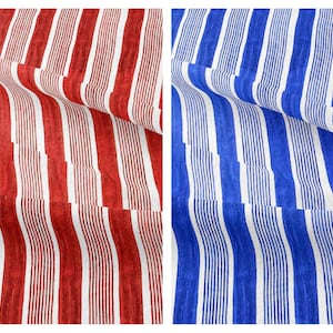 Red and Blue Striped Fabric by Yard, Upholstery Fabric for Chair Couch Slipcover, Retro Fabric, Watercolor Fabric