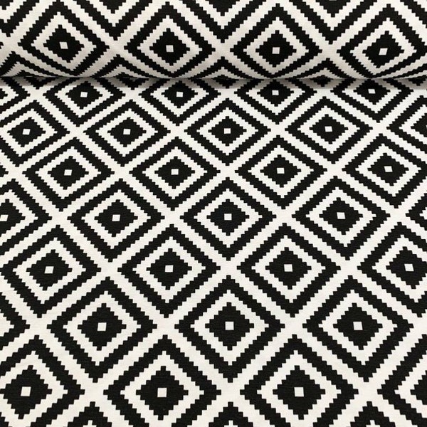 Tissu aztèque par mètre, tissu d'ameublement géométrique noir et blanc, tissu de décoration monochrome, toile de coton losanges