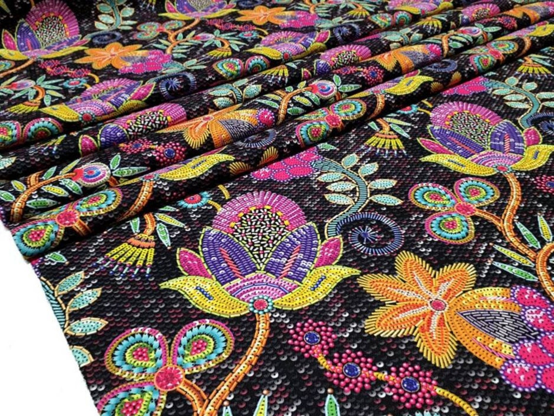 Boho Upholstery Fabric by the Yard Suzani Sequin Embroidered Etsy