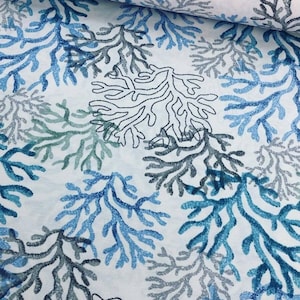 Ocean Marine Coastal Fabric by Yard, Coral Reef Upholstery Fabric for Curtain Pillow Chair, Cotton Canvas Fabric