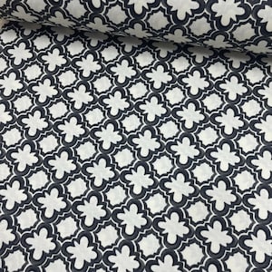 Black and White Geometric Print Modernized Moroccan Upholstery Fabric by The Yard, Water Repellent Outdoor Canvas Fabric for Chair Curtain