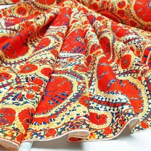 Suzani Pattern Print Boho Fabric, Upholstery Fabric by The Yard, Ethnic Bohemian Fabric
