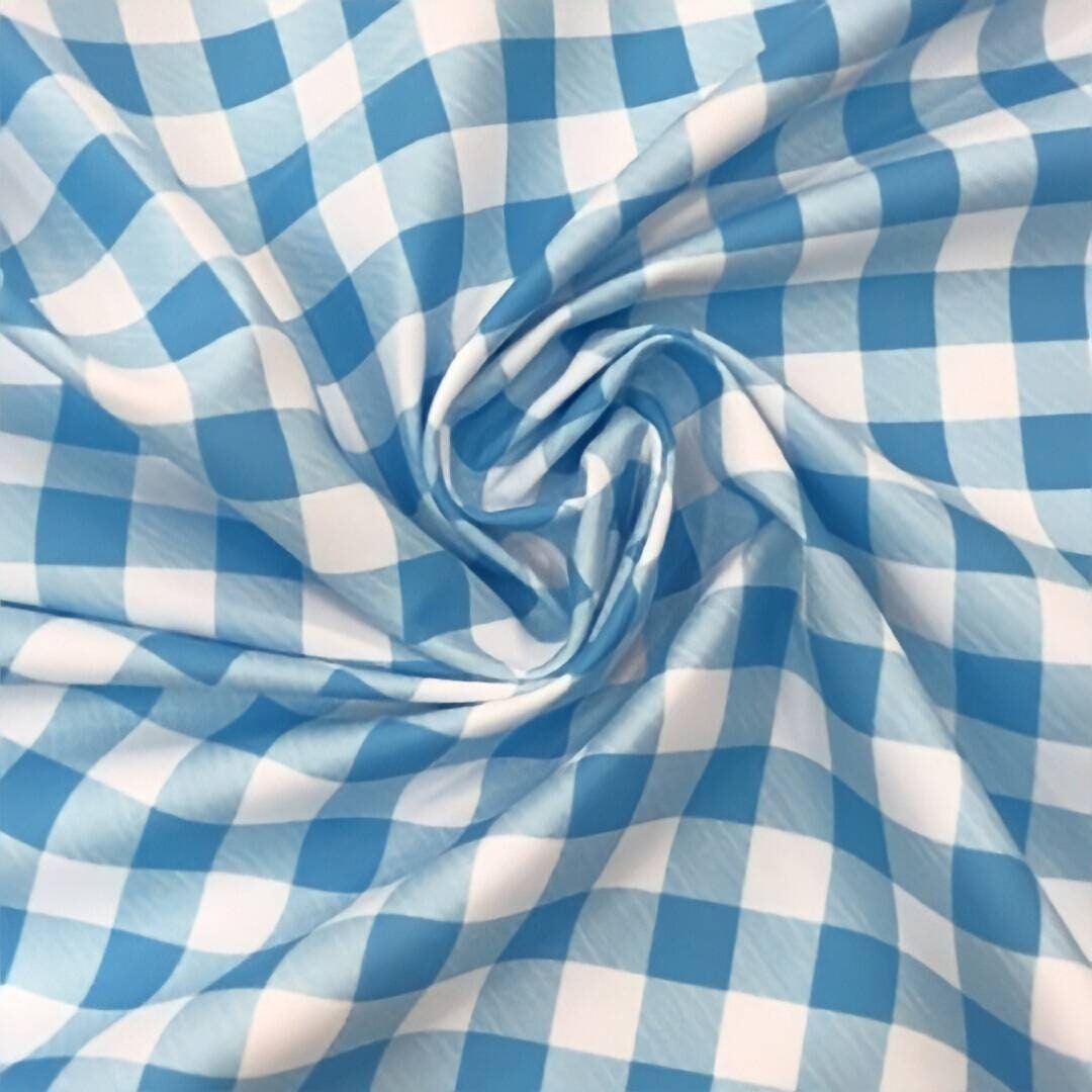 Blue and White Gingham Upholstery Fabrics, Check Fabrics by the Yard