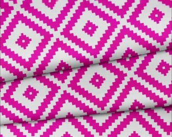 Tela de tapicería con estampado geométrico de diamantes rosa intenso para decoración del hogar, cortada a medida, material de cuadrados fucsia