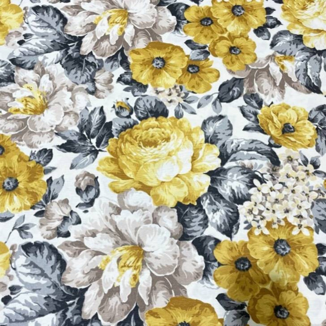 Yellow Roses Upholstery Fabric, Boho Fabric, Floral Farmhouse Fabric by
