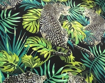 Leopard Upholstery Fabric: Tropical Leaves, Cheetah Print, Boho Style