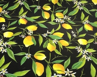 Lemon Upholstery Fabric by Yard, Citrus Fruit Print Kitchen Material for Tablecloth Pillowcover